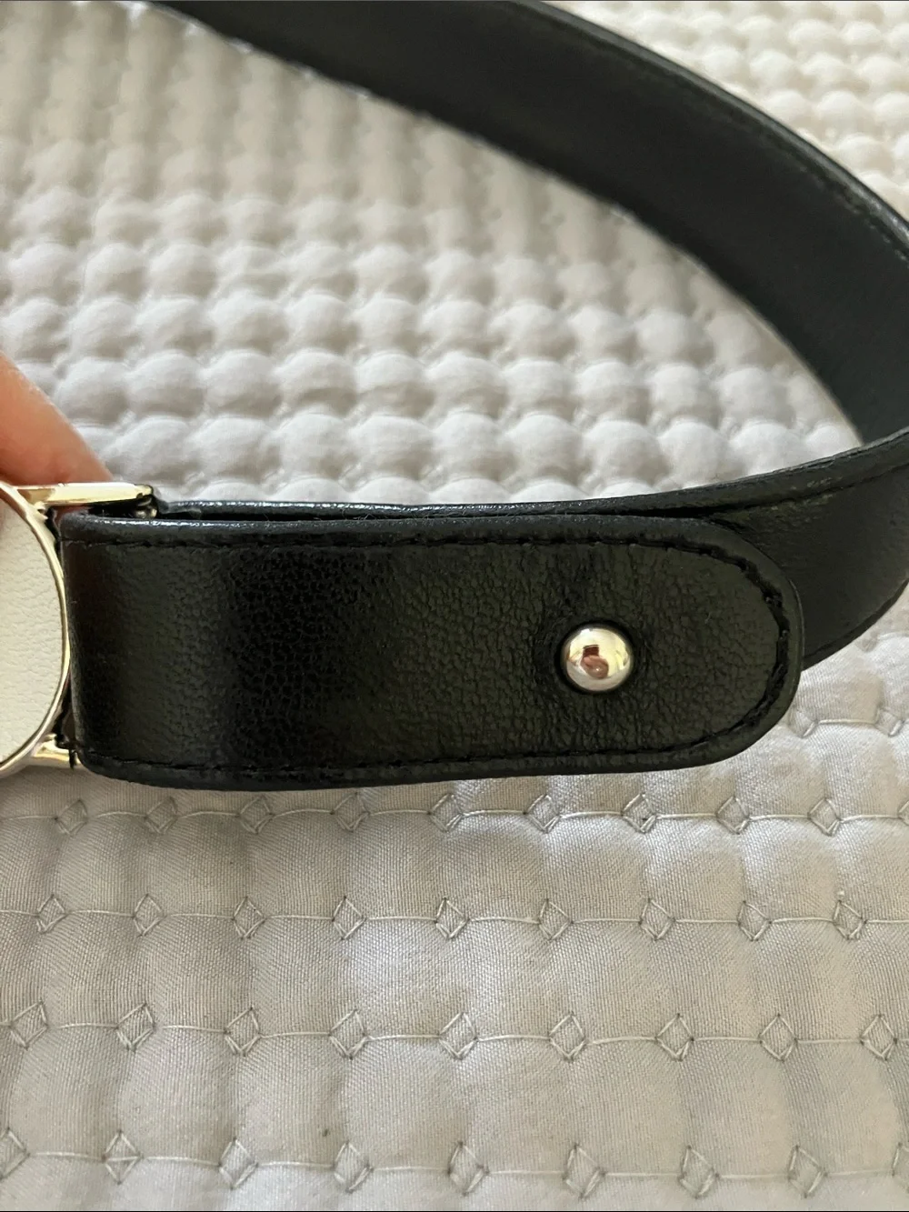 Suzi Roher Black Stretch Belt with Silver-Trimmed White Discs